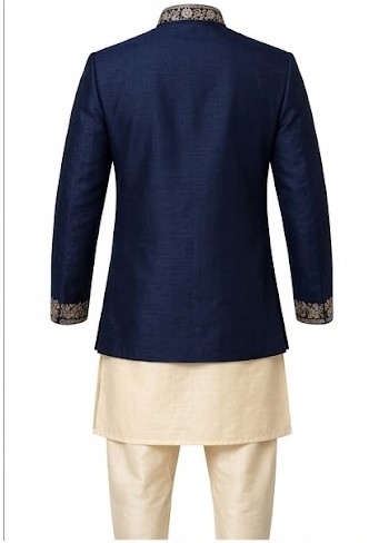 Men's Royal Asymmetric Indo-Western Sherwani Set - Midnight Navy