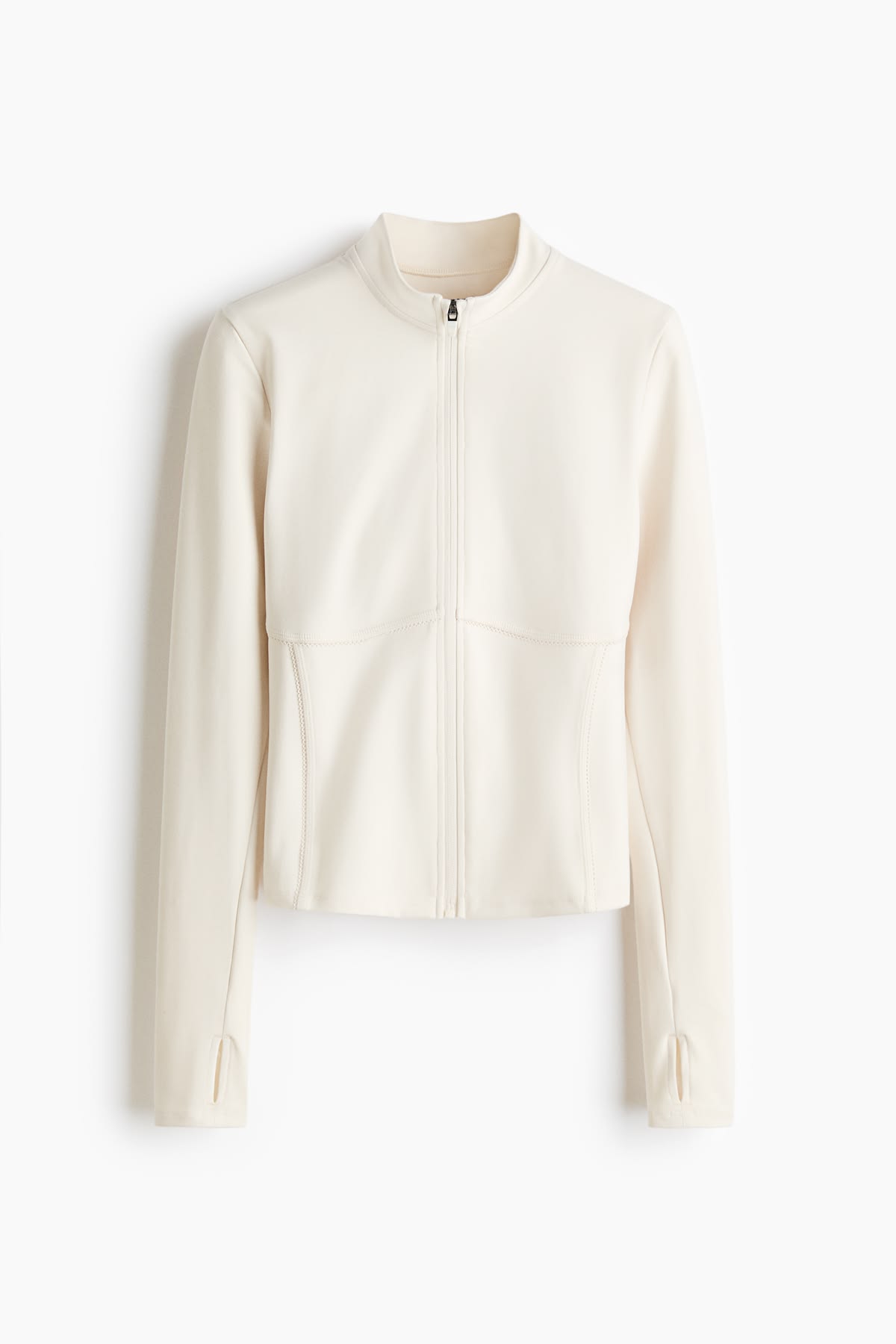 Women Minimal Cream Zip Front Jacket