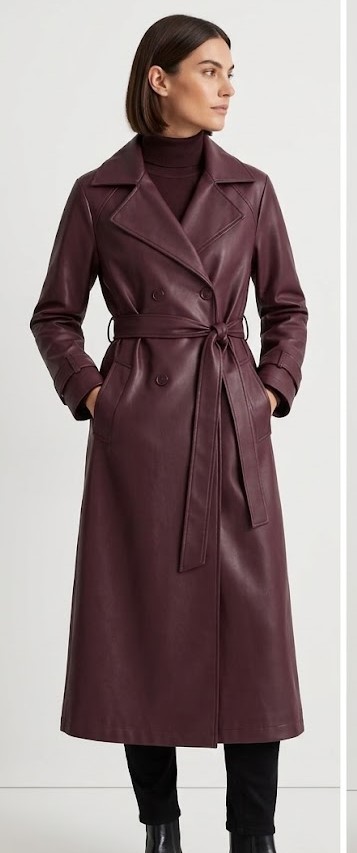 Women Brown Faux Leather Long Coat