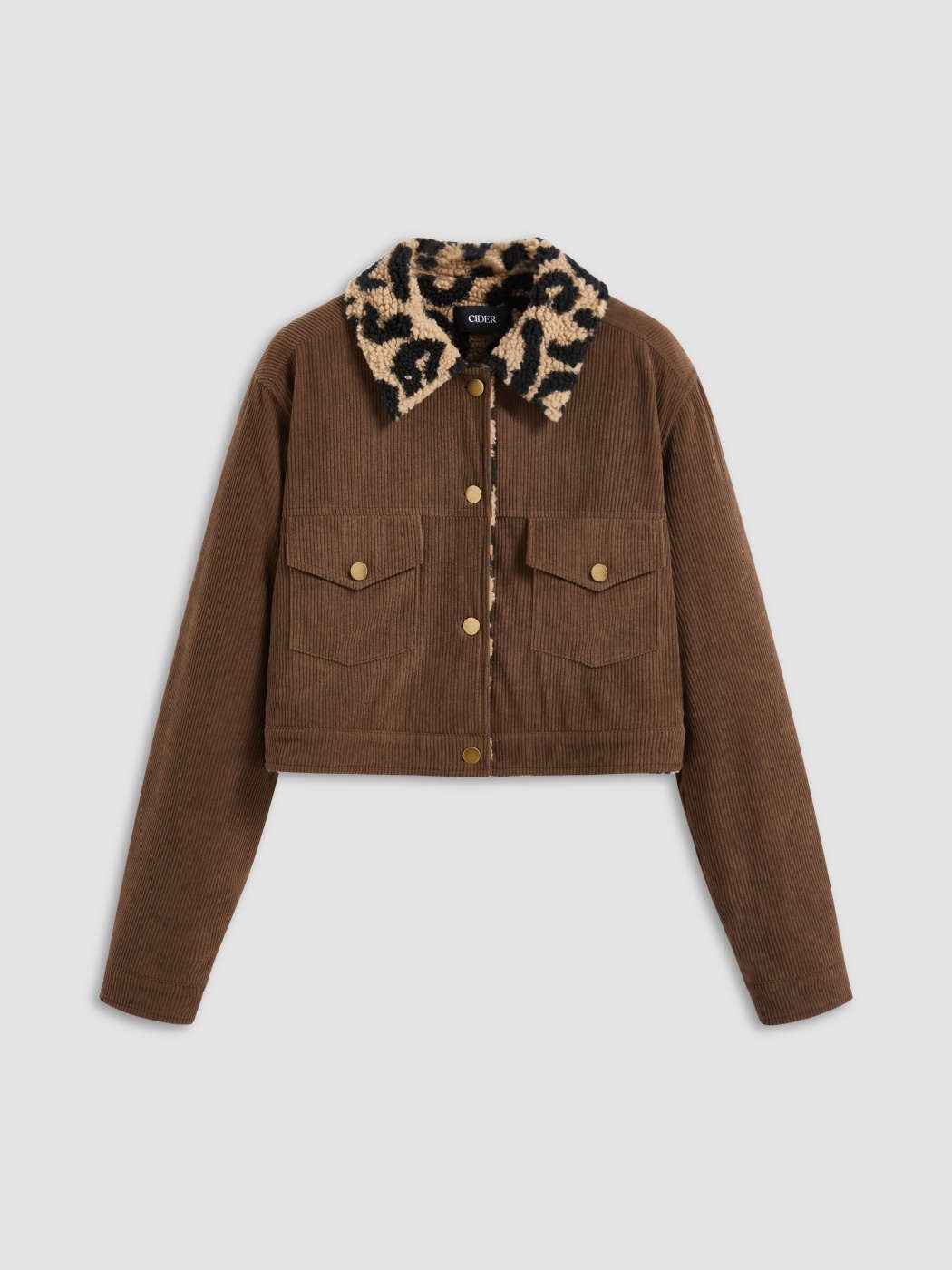 Women Brown Corduroy Sherpa Collar Jacket