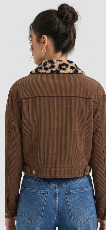 Women Brown Corduroy Sherpa Collar Jacket