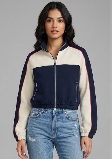 Women Navy Contrast Panel Track Jacket