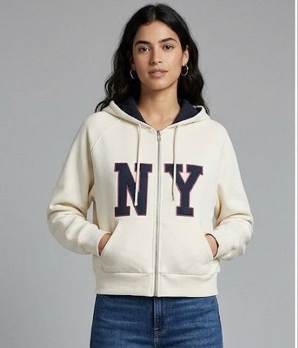 Women Cream NY Graphic Zip Hoodie