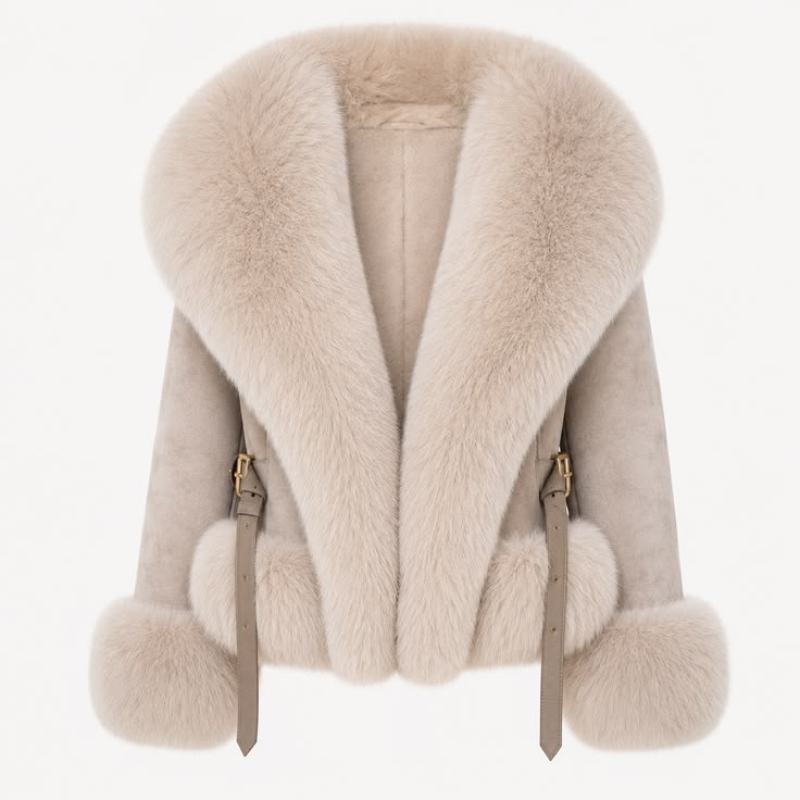 Women Beige Faux Fur Collar Suede Jacket