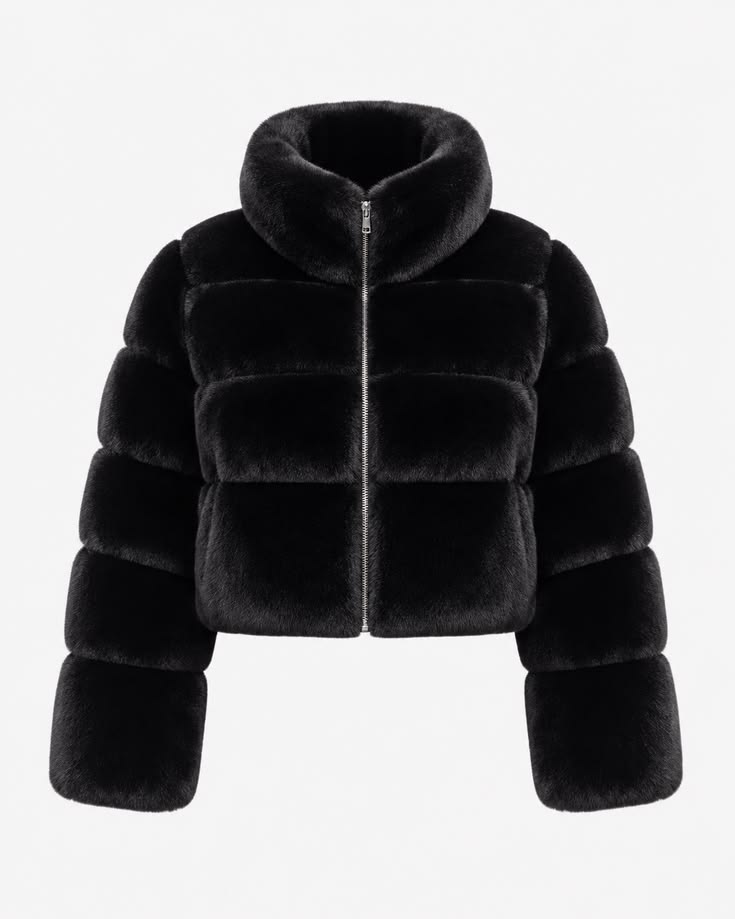 Women Black Faux Fur Puffer Jacket