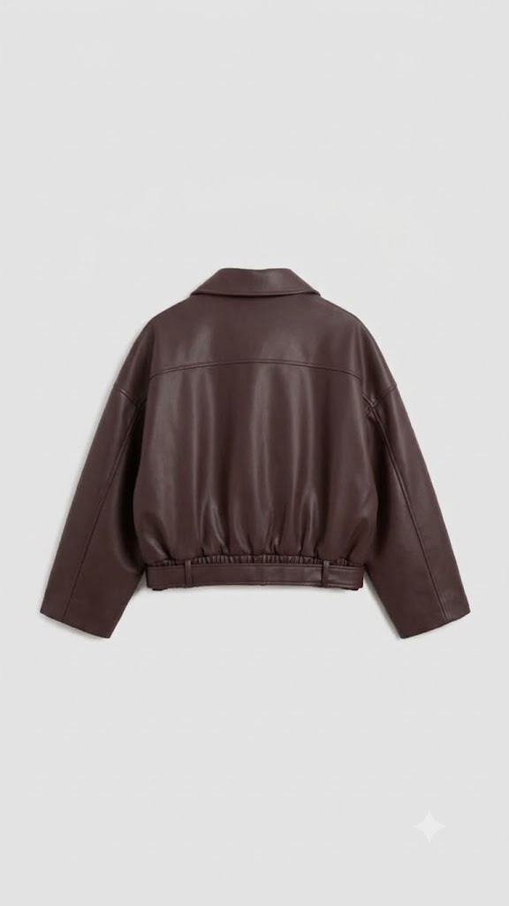 Women Dark Brown Leather Belted Bomber Jacket