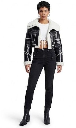 Women Black Cropped Belted Biker Jacket