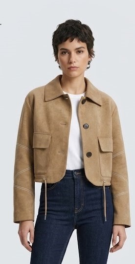 Women Tan Suede Utility Cropped Jacket