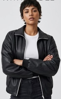 Women Black Classic Leather Bomber Jacket